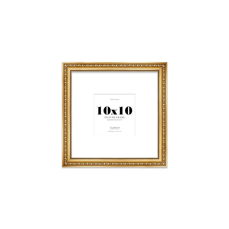 10x10 Gold Ornate Photo Frame With White Mat For 7x7