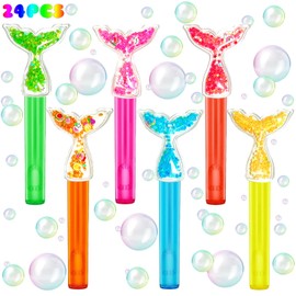 uoyoi Mermaid Party Favors,24Pcs Glitter Mermaid Tail Bubble Wands for Kids,Cute Mermaid Bubble Wand for Mermaid Birthday Party Supplies,Classroom Prizes Pinata Goodie Bag Stuffers Gift