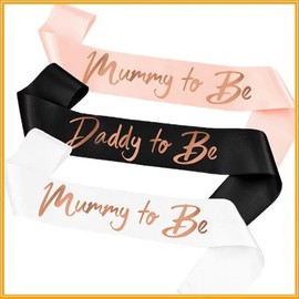 2 Pack White and Black Foiled 'Mummy to Be' Sash - Satin Baby Shower Sash for Mum, Perfect for Baby Shower Parties, Gender Reveals, and Celebrations