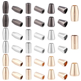 PH PandaHall 9 Style Bell Stopper, 54pcs Cord Ends Lock Conical Round Tube Bell Locks Metal Cord Rope Fastener Ends Stopper Cone Column Drawstring Rope Stopper for Lanyard Clothes Backpack Bag