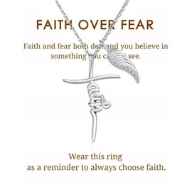 Tufeney Cross Faith Necklace for Women - 925 Sterling Silver Faith Cross Angel Wings Hope Believe Pendant Necklace for Women Christian Religious Graduation Christmas Jewelry Gift