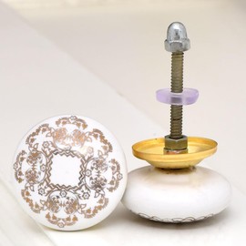 Indian Shelf 6 Pack Round Floral Ceramic Decorative Gold Drawer Knobs for Kitchen Cabinet Hardware, Vintage Door Dresser Pulls-Style2