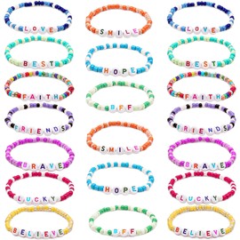 Pasonly 20 Pcs Friendship Bracelets for Teen Girls, Classic Style Letter Beads Bracelets Stretchy Cute Bracelet Inspirational Bracelets for Kids Women