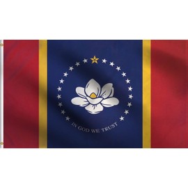 DMSE New Mississippi Flag - In God We Trust- Magnolia Flag 2X3 Ft Foot 100% Polyester 100D Flag UV Resistant (2'X3' Ft Foot)