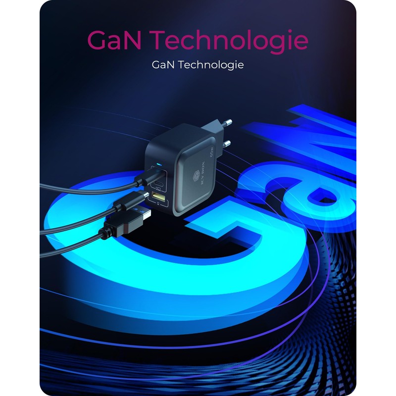 ICY BOX GaN Charger 65W - USB-C & USB-A, Power