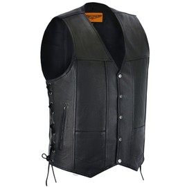 Dream Apparel Mens Leather Motorcycle Vest for Riding, Biker Vest Black Club Vest with 2 Concealed Carry Pockets & Side Laces