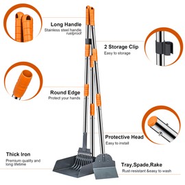 Niubya Pooper Scooper for Dogs, Metal Poop Scooper Tray Spade and Rake Set, Poop Scoop with Adjustable Long Handle, Dog Pooper Scooper for Pet Waste Removal