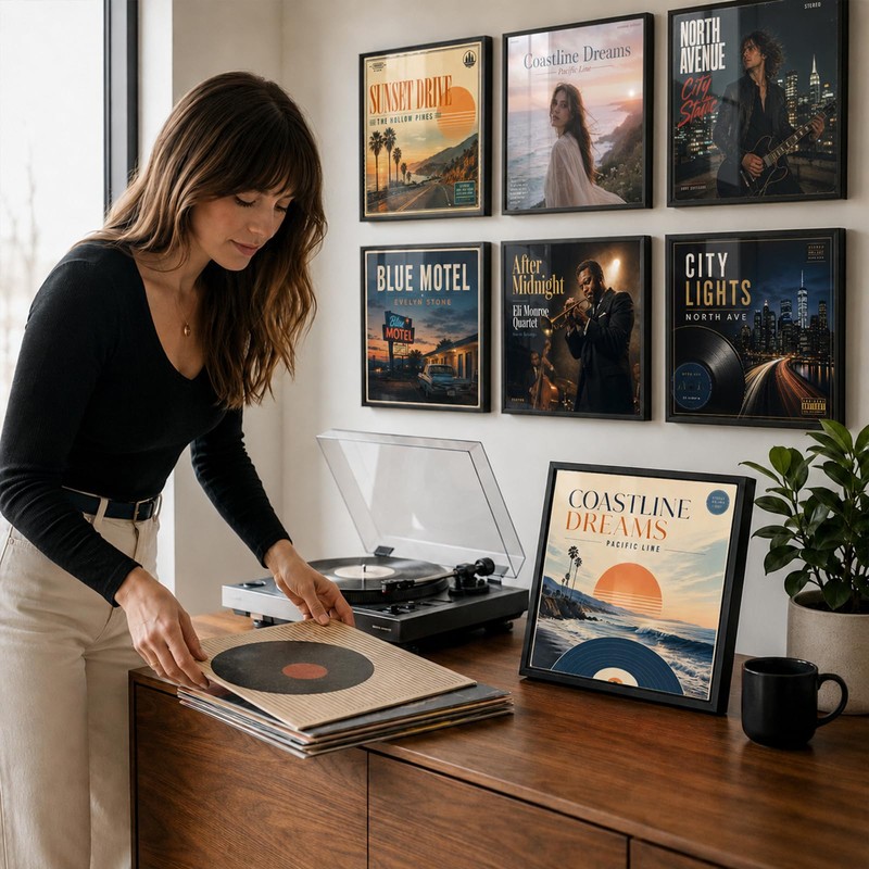 efunny 4-Pack Vinyl Record Display Frame for Wall Mount &