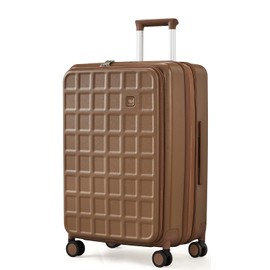 aji Expandable Top Opening 26 Inch Checked Luggage with Spinner Wheels, Large Suitcase with TSA Lock, Hard Shell Travel luggage Suitcases for Men Women, for 20+Days Travel, Chocolate Brown