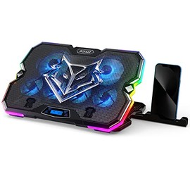 KeiBn Almohadilla de enfriamiento para laptop A13, enfriador para laptop con luces RGB, 6 ventiladores para laptops de hasta 15.6 pulgadas, 10 modos de luz, 7 niveles de altura, 2 puertos USB - Azul