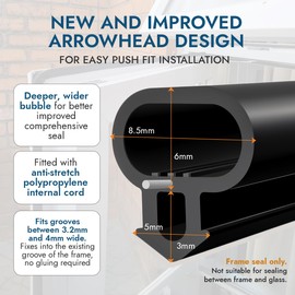 Storm Patrol™ 12 Meters UPVC Rubber Window and Door Seal, Draught proofing excluder, Black.