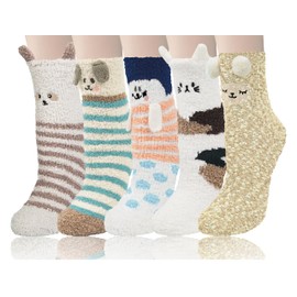 Loritta 5 Pairs Womens Fuzzy Socks Cozy Soft Fluffy Cute Cat Animal Winter Warm Slipper Socks Christmas Stocking Stuffers, G-Fashion Design