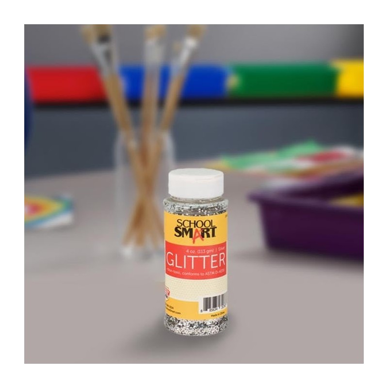 School Smart Craft Glitter, 4 Ounce Jar, Silver
