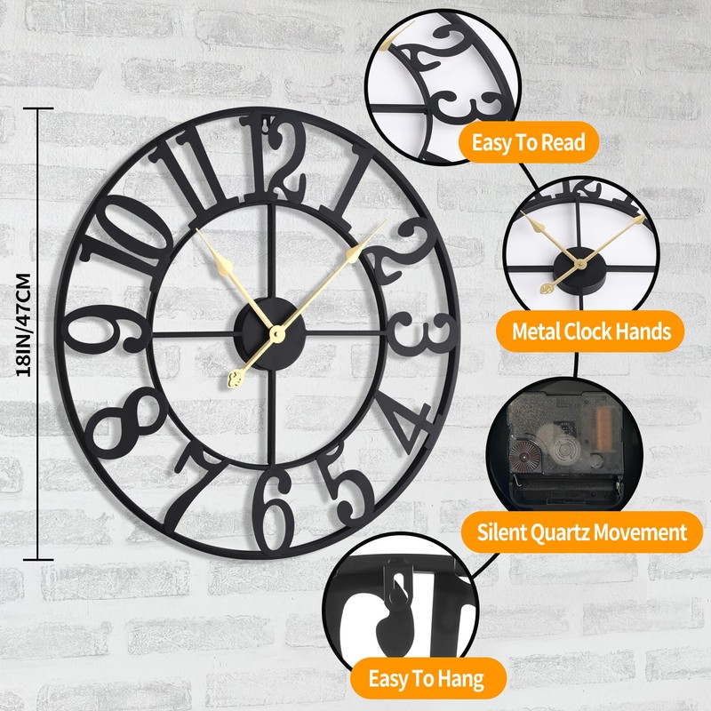 LEIKE Large Wall Clock, 18.5" Silent Non-Ticking, Battery Operated, Oversized,