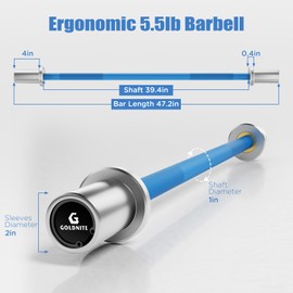 GOLDNITE 5.5LB Mini Barbell 4Ft for Beginners Women & Kids-100LB Capacity Lightweight Weightlifting Bar 2-Inch Weight Plates Total Body Workout Strength Training Home Gym Blue Bar Silver Sleeves