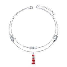 HOOHWE Anklet for Women Silver 925 Adjustable Butterfly Moon Pearl Celtic Knot Anklet Multilayer Anklets for Women Beach Double Layer Anklets Boho Jewellery, Sterling Silver