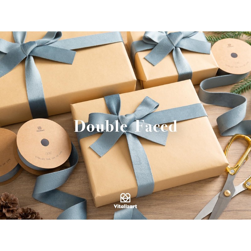 Vitalizart Dusty Blue Velvet Ribbon Set 1 Inch Double Faced