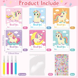 WATINC Wooden Painting Thank You Gifts - 24Pcs Unicorn Unfinished Blank Wooden Cutouts for Kids, 6 Styles Unicorn Wood Cutouts Ornament with Thank You Cards,DIY Your Own Unicorn Party Favors Set