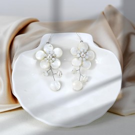 Dazzling Elegant Cultured Freshwater White Pearl Flower Handmade .925 Sterling Silver Earrings