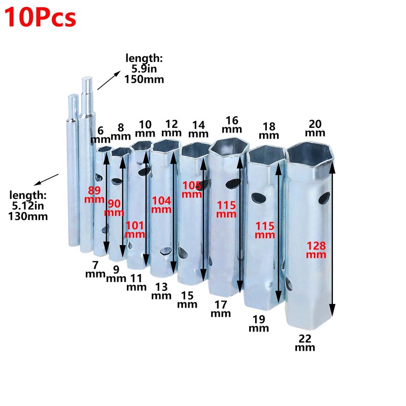 Geesatis 10Pcs Plumbers Spanner Wrench Set,Dual-Ended Socket Wrench,6-22mm Sizes