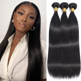 Straight Human Hair Bundles 16 18 20 Inch Trippy Hair Bundles Human Hair 100% Brazilian Unprocessed Raw Hair Bundles Weave Bundles Human Hair Extensions For Black Women Natural Color