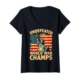Womens Two Time Undefeated World War Champs Veteran Day USA Map Tee V-Neck T-Shirt
