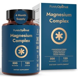 Purely Optimal Complejo de magnesio - 6 formas Glicinato, citrato y malato de magnesio - Apoyo para dormir, alivio del estrés, músculos, salud cardíac