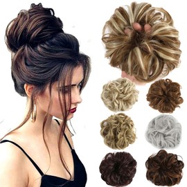 Lelinta Hair Bun Extensions Wavy Curly Messy Donut Chignons Hair Piece Wig Hairpiece Natural Black Mix Dark Auburn
