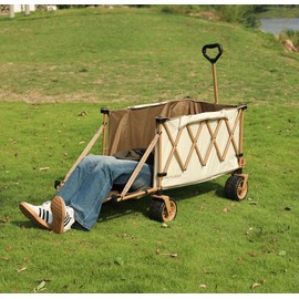 Whitsunday Collapsible Folding Wagon with Table,Heavy Duty Utility Beach Wagons with Opened Tailgate and All-Terrain Wheels for Camping,Garden,Sports Beige