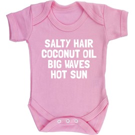 Hippowarehouse Salty Hair Coconut Oil Big Waves hot Sun Baby Vest Bodysuit (Short Sleeve) Boys Girls Light Pink