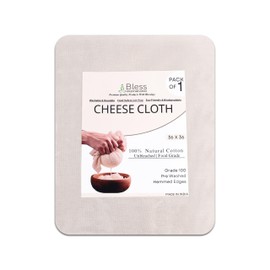 Bless International Premium Cotton Cheese Cloth Ultra Dense Butter Muslin For Straining Nut Milk Crafts & More 36x36 Inch 2 Hemmed Edges Grade 100 XL Unbleached & Reusable Off White