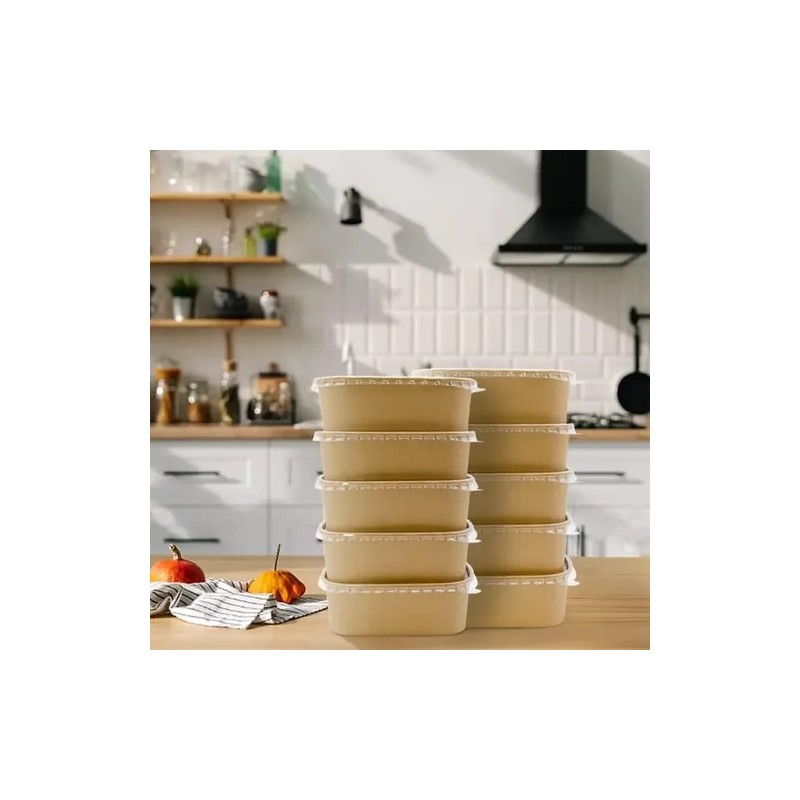30 Bowls Kraft Contenedores Biodegradables 25 Oz Con Tapa