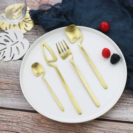 JASHII Silverware Set Satin Finish 24-Piece Stainless Steel Flatware Set Kitchen Utensil Set Service for 6 Tableware Cutlery Set Dishwasher Safe (Matte Gold)