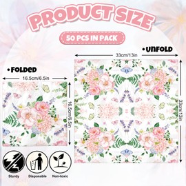 FYSUIMU 50Pcs Pink Floral Paper Napkin Spring Flower Butterfly Luncheon Napkin Disposable Dinner Dessert Napkin for Wedding Bridal Baby Shower Birthday Party Supplies