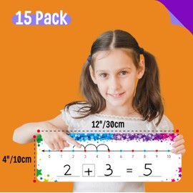 15 PCS Number Line Dry Erase Boards, Writable and Erasable Double Sided Board-0-10 on One side & 0-20 on Other Side Math White Board for Kids, Students, Classroom and Home (12” x 4”, Colorful Stars)