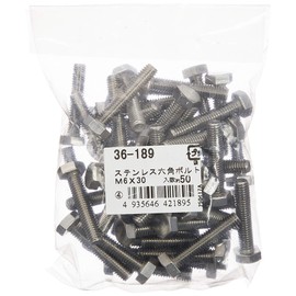 Osato Stainless Steel Hex Bolt, Full Thread, 0.2 inch (6 mm) x Length 1.2 inches (30 mm), Pack of 50 (36189)