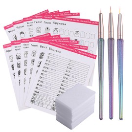 Practice Nails For Nail Art Book 12PCS Nail Books Training Template Drawing Painting Stencils Waterproof Reusable Learning Paper Card Manicure Tool For Beginner with Remover Wipes Acrylic Liner Brush