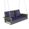 2-Person Wicker Hanging Porch Swing with Chains, Cushion, Pillow, Rattan