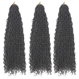 BALINGHAIR Goddess Locs Crochet Hair Light Black 14 Inch 3 Packs Bohemian Faux Locs Crochet Hair With Curly Ends Pre Looped Hair Extensions 16 Roots/Pack(2#)