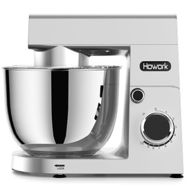HOWORK Electric Stand Mixer,10+p Speeds With 5.5QT Stainless Steel Bowl,Dough Hook, Wire Whip & Beater,for Most Home Cooks,Silver