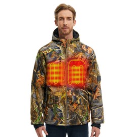 CONQUECO Men's Soft Shell Heated Jacket Waterproof Camo Hunting Hoodie Jacket with Battery Pack (L)