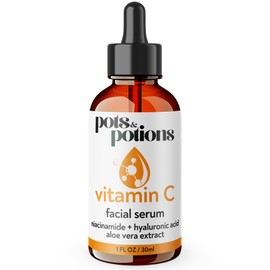 Pots&Potions Vitamin C Serum for Face with Niacinamide & Hyaluronic Acid, Hydrating & Brightening Facial Serum with Aloe Vera, Natural Fragrance, 30ml – Glass Dropper Bottle