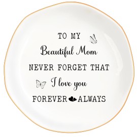 Birthday Gifts for Mom, I Love You Mom, Ceramic Ring Dish Jewelry Tray Gift for Mom from Daughter, Son, Birthday, Christmas, Mother's Day (White4-mother)
