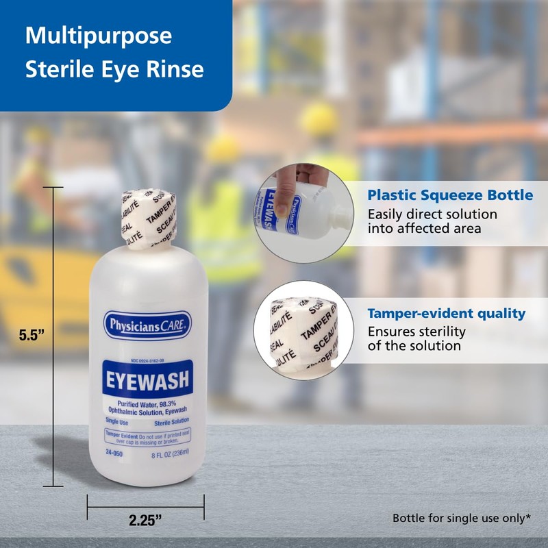 PhysiciansCare Eye Wash Solution, Sterile Isotonic Buffered Solution for Flushing