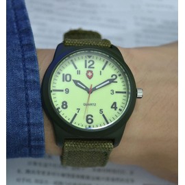 Gosasa Unisex Military Watches Sports Textile Nylon Strap Stylish Men Watch Luminous Fashion Watches Analog Display Quartz Waterproof Casual Wristwatch (L-Green Luminous)