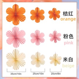 SINGOMON 9PCS Boho Paper Flowers Decoration Flower Wall Backdrops Floral Paper Fans Beige Orange Pastel Pink Paper Flower Paper Flower Backdrop for Baby Shower Decorations Daisy Birthday Decorations Fall Boho Party Decorations Paper Lanterns