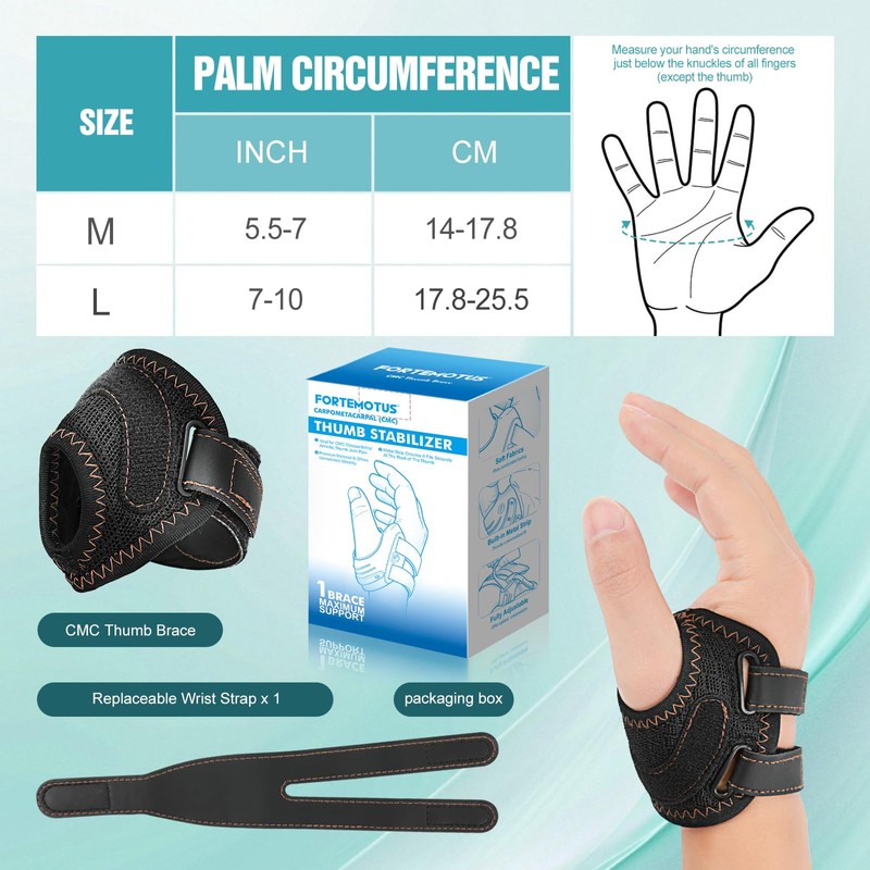 FORTEMOTUS CMC Thumb Orthosis for Saddle Joint Osteoarthritis with 2