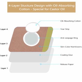 VonTeok 12Pcs Hypoallergenic Castor Oil Pack Wrap for Belly Button, 3.2 x 3.2 Inches, Disposable, Self-Adhesive, Highly Absorbent Pads - Pack of 12