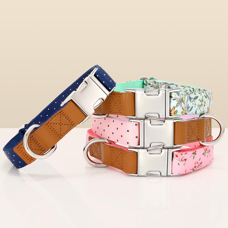WHIPPY Floral Dog Collar with Quickly Release Metal Buckle Adjustable