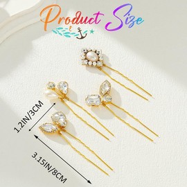 Latious Crystal Wedding Hair Pins Gold Rhinestone Bridal Hair Clips Pearl Hair Accessories for Women and Brides (Pack of 4)